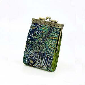 Peacock Pattern RFID Card Wallet | Blue/Gold